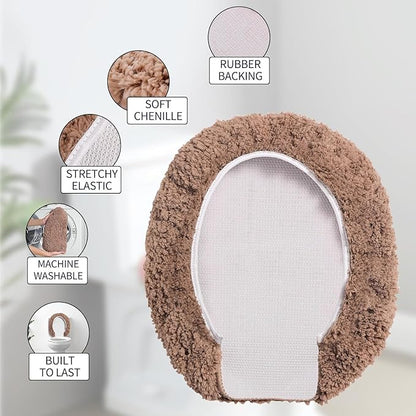 Microfiber Elongated Toilet Seat Cover 19.5"x 15" Machine Washable Solid Toilet Lid Cover Adjustable Rubber Backing Fits Most 18-19.5" L x 14-16" W Elongated Toilet Seat