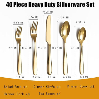 40-Piece Gold Silverware Set, Flatware Set