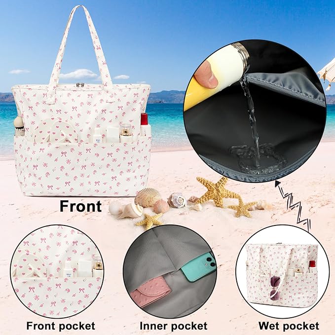 Beach Pool Bags Tote for Women Ladies Large Gym Tote Carry On Bag With Wet Compartment for Weekender Travel Waterproof