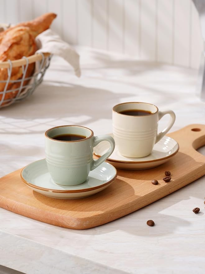 famiware 3oz Espresso Cups and Saucers, Stoneware Demitasse Cup