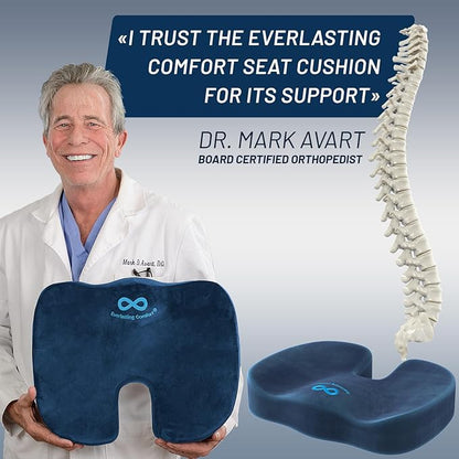Everlasting Comfort Doctor Recommended Memory Foam Seat Cushion for Office Chairs & Car Seat - Ergonomic Office Desk Accessories for Tailbone Pain Relief, Sciatica & Back Support