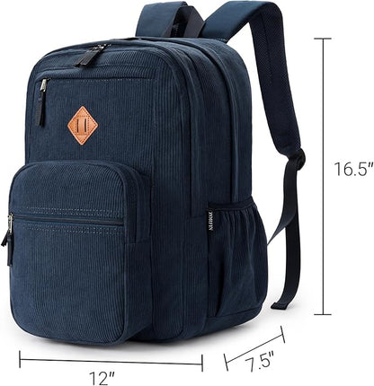 ZORFIN 26L Backpack for College, and Travel: Corduroy Bookbag - Midnight Blue