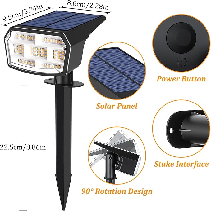 Sucolite 8-Pack Solar Spot Lights Outdoor Waterproof IP65, 3 Lighting Modes