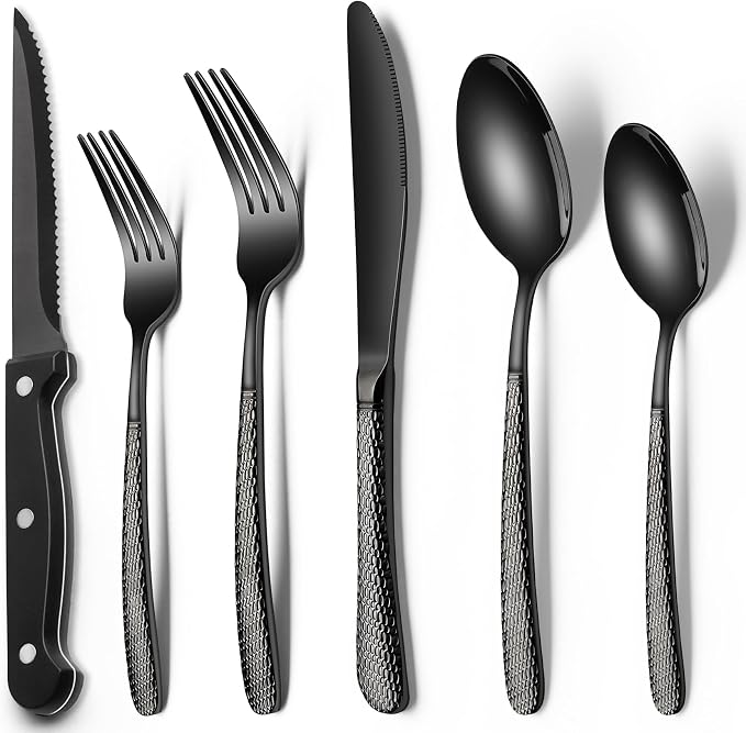 EWFEN 24-Piece Black Silverware Set