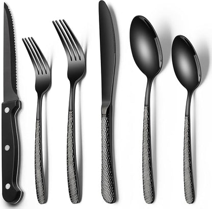 EWFEN 24-Piece Black Silverware Set