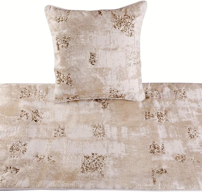 The HomeCentric Ivory Bed Runner Without Pillow Cover, Queen Size 74"x18" Decorative Bed Runner, Ivory Velvet Bed Scarf in Foil Velvet with Sequin - Creative Grudge