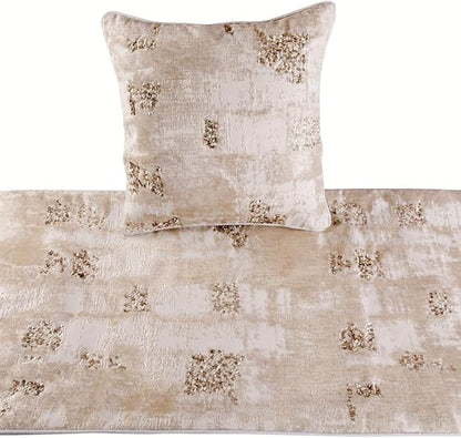The HomeCentric Ivory Bed Runner Without Pillow Cover, Queen Size 74"x18" Decorative Bed Runner, Ivory Velvet Bed Scarf in Foil Velvet with Sequin - Creative Grudge