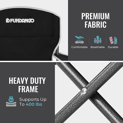 FUNDANGO Folding Camping Chair with Table, 2 Pack Portable Heavy Duty Outdoor Padded Chairs for Adults with Cup Holders for Lawn Beach Picnic Outside Travel (Black)