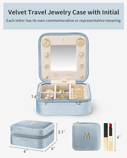 Vlando Mother's Day Gift for Women Girls, L Initial Travel Jewelry Case, Small Jewelry Travel Case, Personalized Travel Mini Jewelry Case, Birthday Gifts for Women Mom Grandma - Letter M, Blue