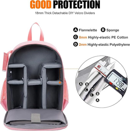 CADeN Camera Backpack Bag Professional for DSLR/SLR Mirrorless Camera Waterproof, Camera Case Compatible for Sony Canon Nikon Camera and Lens Tripod Accessories (Small, Pink)
