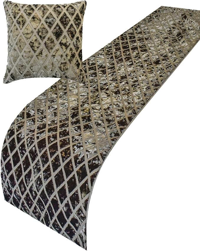 HomeCentric Grey Decorative Bed Runner - King 86"x18" with Two Pillow Covers, Diamond Pattern, Velvet Cut Bed Scarf