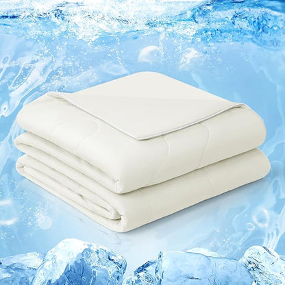 EASELAND Cooling Comforter Twin, Cold Touch Fabric Absorbs Body Heat, Double-Sided Cool Design Soft Fluffy Cooling Blanket for Night Sweats Hot Sleeper (Beige, Twin(68"X90"))