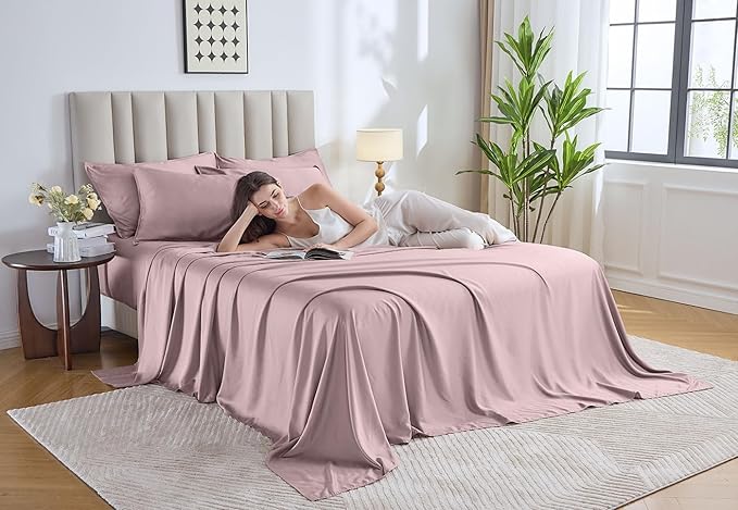 Pure Bamboo Twin XL Sheets, Genuine 100% Organic Viscose Derived from Bamboo Bed Sheet Set, Luxuriously Soft & Cooling, Double Stitching, 2 Year Quality Promise (Twin XL, Dusty Pink)