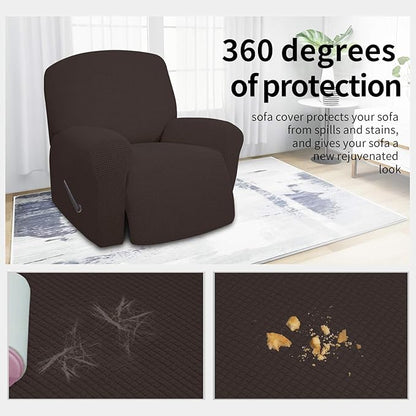 Easy-Going 4 Pieces Oversized Recliner Stretch Sofa Slipcover Sofa Cover Furniture Protector Couch Soft with Elastic Bottom Polyester Spandex Jacquard Fabric Small Checks Chocolate,X-Large