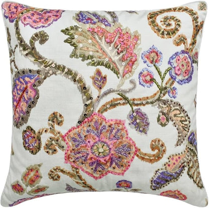 The HomeCentric King/Queen/Twin White & Pink Designer King 90"x18" Bed Runner Without Pillow Cover, Floral, Printed, Sequins, Beaded, Embroidery & Handmade Bed Scarf on Cotton Fabric - Aster