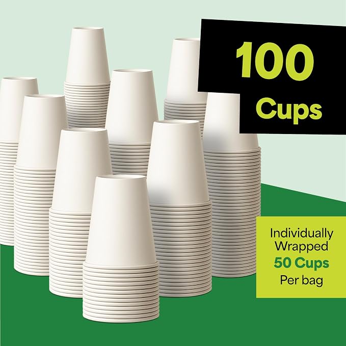 EconoHome 8 oz 100 Pack Disposable Coffee Paper Cups