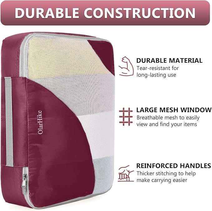 8 Set Packing Cubes for Travel, Gifts for Women Mom,Anti-Tearing Suitcase Organizer for Luggage with Shoe & Hanging Toiletry Bag,OlarHike Vacation Essentials & Accessories for Cruise Ship,Wine