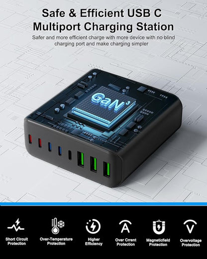 500W USB C Charger Block, 8-Port USB C Charging Station Fast Charging PD 120W PC Laptop Charger Adapter Compatible with MacBook Pro/Air/All iPad,DELL, iPhone 16/15/14/13/Pro Max/Galaxy