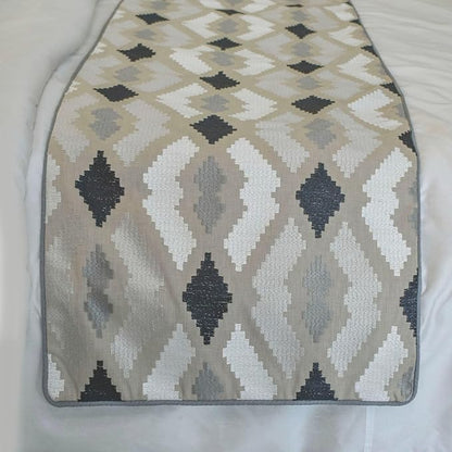 The HomeCentric King/Queen/Twin Beige Decorative Bed Runner Full 68"x18" Bed Runner with One Pillow Cover, Embroidery,Aztec Bed Scarf on Linen Fabric - Thread Tale