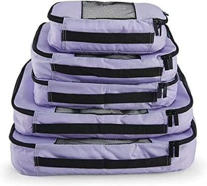 TravelWise Luggage Packing Organization Cubes 5 Pack, Lavender, 2 Small, 2 Medium, 1 Large (TWPC-27)