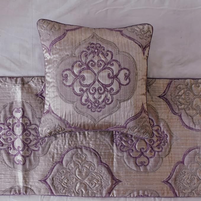 The HomeCentric King/Queen/Twin Purple Decorative King 90"x18" Bed Runner Without Pillow Cover, Damask & Quilted Bed Scarf on Jacquard Fabric - Embre Purple