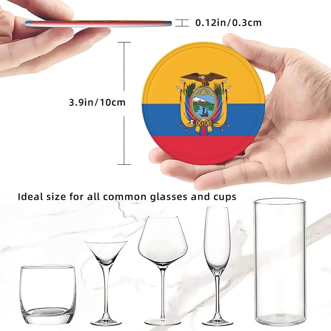 6 Pack Ecuador Flag Leather Coaster