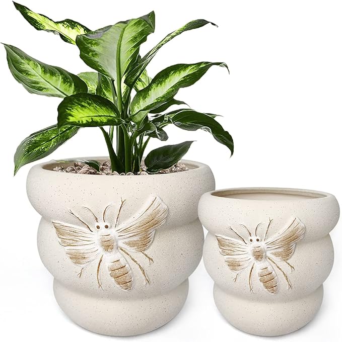Terracotta Pots with Drainage Holes Bee Decor, Ceramic Pots