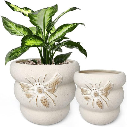 Terracotta Pots with Drainage Holes Bee Decor, Ceramic Pots