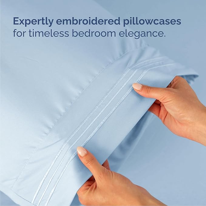 Cal King Size 4 Piece Sheet Set - Comfy Breathable & Cooling Bed Sheets Set - Hotel Luxury Bedding for Women, Men, Kids, Teens, Boys & Girls - Deep Pockets, Soft, Wrinkle Free - Oeko-Tex - Sky Blue