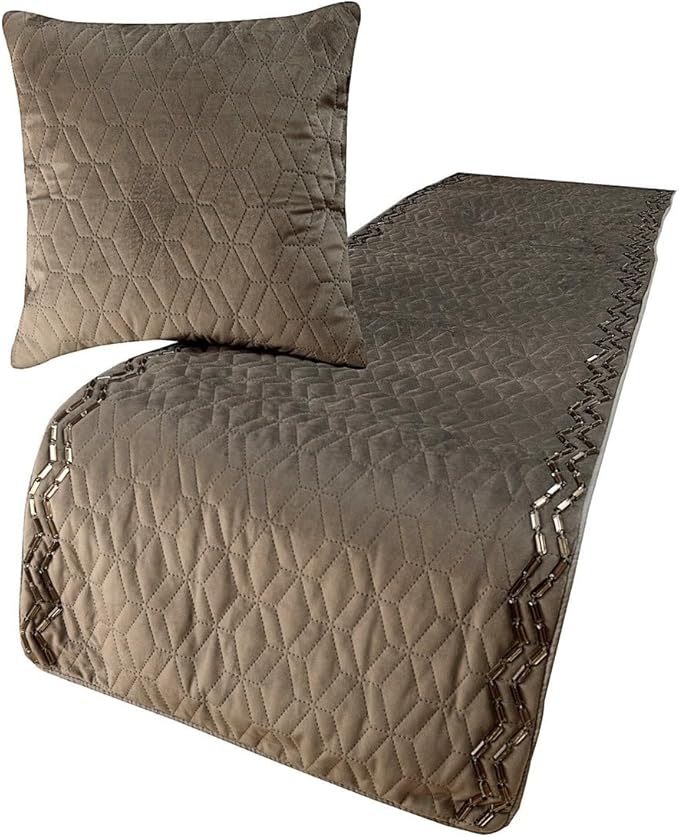 The HomeCentric King Queen Twin Gray Handmade Full 68"x18" Bed Runner Without Pillow Cover, Quilted & Crystals Bed Scarf on Velvet Fabric - Grey Diamond Symphony