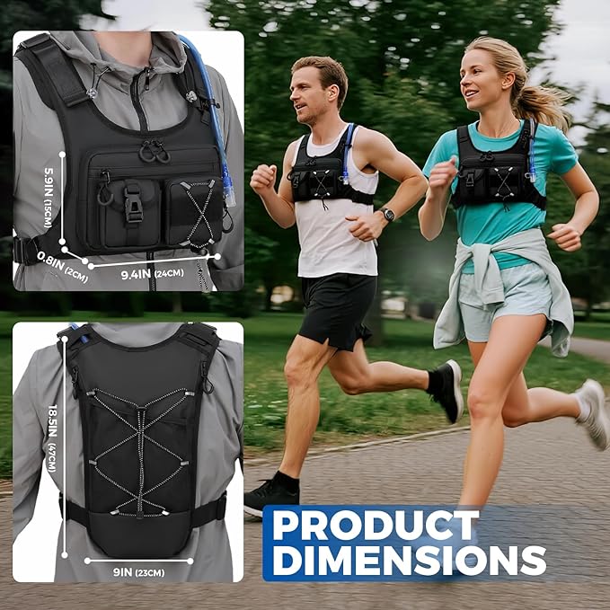USA Original Patent Running Hydration Vest Backpack, Lightweight Chest Pack with 2.0L Water Bladder Bag Daypack for Hiking Running Cycling Race Marathon for Women Men