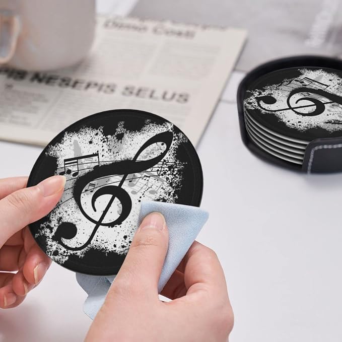 6 Pcs Music Note Leather Coasters