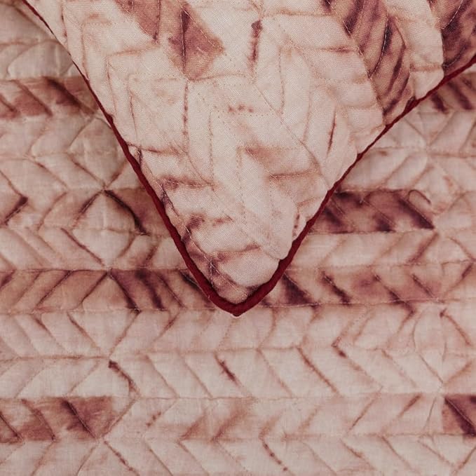 The HomeCentric King/Queen/Twin Maroon & Ivory Decorative Full 68"x18" Bed Runner with Pillow Cover, Tie & Dye, Beaded & Quilted Bed Scarf on Cotton Fabric - Tie Dye Love