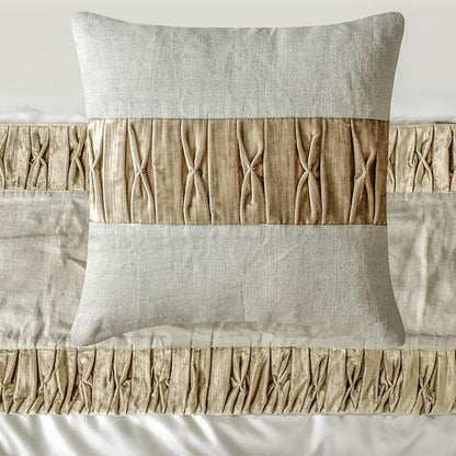 The HomeCentric King/Queen/Twin Brown Luxury Queen 74"x18" Bed Runner with One Pillow Cover, Patchwork, Pintucks Bed Scarf on Velvet Fabric - Cascade Pleats