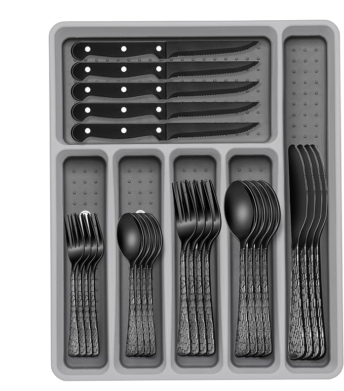 49-Piece Black Silverware Set