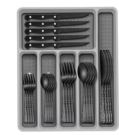 49-Piece Black Silverware Set