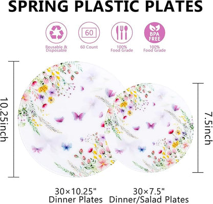 60PCS Wildflower Plates Disposable