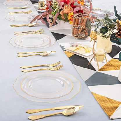 YOUBET 125PCS Clear Gold Plastic Plates