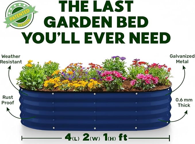 Plant & Plot Galvanized Raised Garden Beds Outdoor // 4×2×1 ft Planter Raised