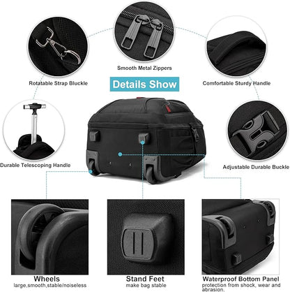 Rolling Backpack, Large Backpack with Wheels for Men Women Adults, 17inch Waterproof Wheeled Travel Laptop Backpack Carry on Luggage Bag Trolley Suitcase Business College School Computer Bookbag,Black