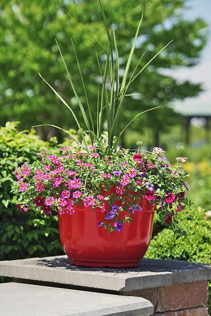 Garden Elements Indoor/Outdoor Glazed Brushed Happy Plastic Planter, Bright Red
