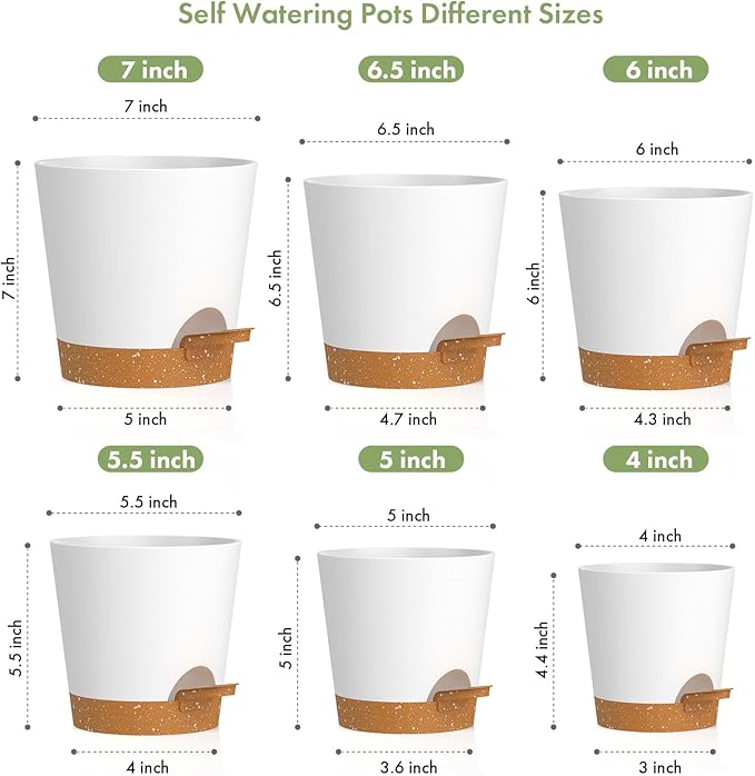 7/6.5/6/5.5/5/4 inch Self Watering Pots