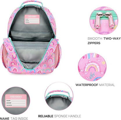 mibasies Girls Backpack: Large Kids Backpack Girls for Elementary School with Laptop Compartment - Rainbow Pink