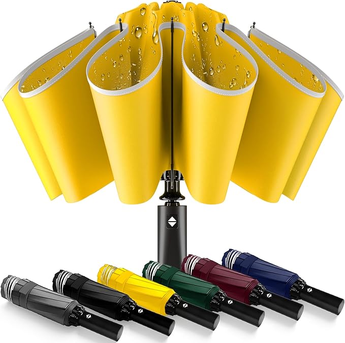 Travel Umbrella Superior, Beautiful & Compact, Large Strong but Light Portable and Automatic Folding Rain Umbrella, Premium Grip, Fits Car & Backpack
