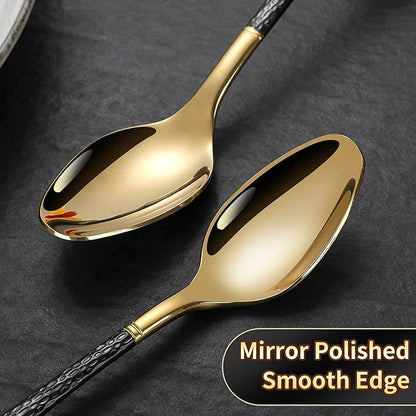 Lemeya Hammered Black Gold Silverware Set for 8,Stainless Steel 40-Piece Modern Cutlery Set,Mirror Polished Heavy Duty Flatware Set Utensil Set,Knives Spoons and Forks Set,Dishwasher Safe