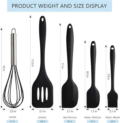NileHome 4 Pack Silicone Spatula and Whisk Kitchen Utensils with Silicone Brush Heat Resistant BPA-free Rubber Spatula for Scraping, Baking, Cooking, Mixing-Black