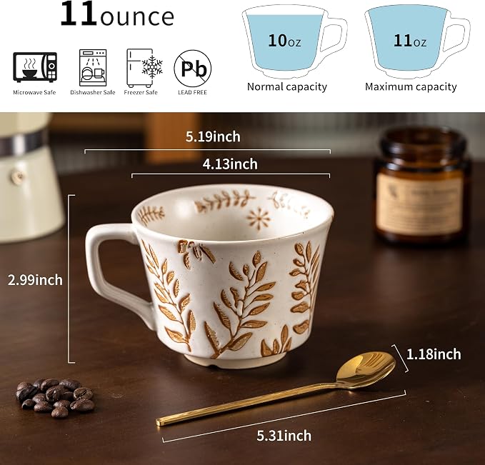 Ceramic Mugs 11 oz Unique Luxurious Cups Set of 4