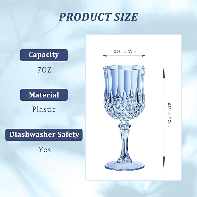 7OZ Plastic Wine Glasses, Reusable Vintage Goblets Unbreakable Drinking Glasses
