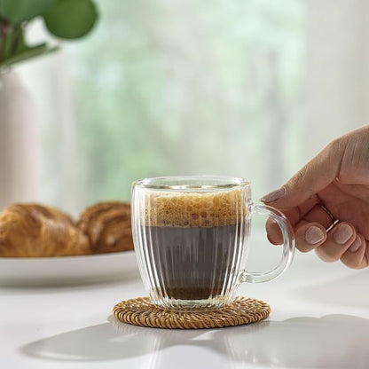 JoyJolt Fluted Glass Espresso Cups, 5.4oz Espresso Cup