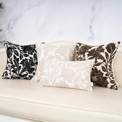 Yangest Chenille Floral Pillow Cover 20 x 20 Inches, Neutral Jacquard Square Throw Pillow Cover Soft Decorative Nature Accent Couch Pillow Cover for Living Room Bedroom, Beige